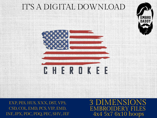 Machine Embroidery files, American Flag, Cherokee, PES, dst, xxx hus & more