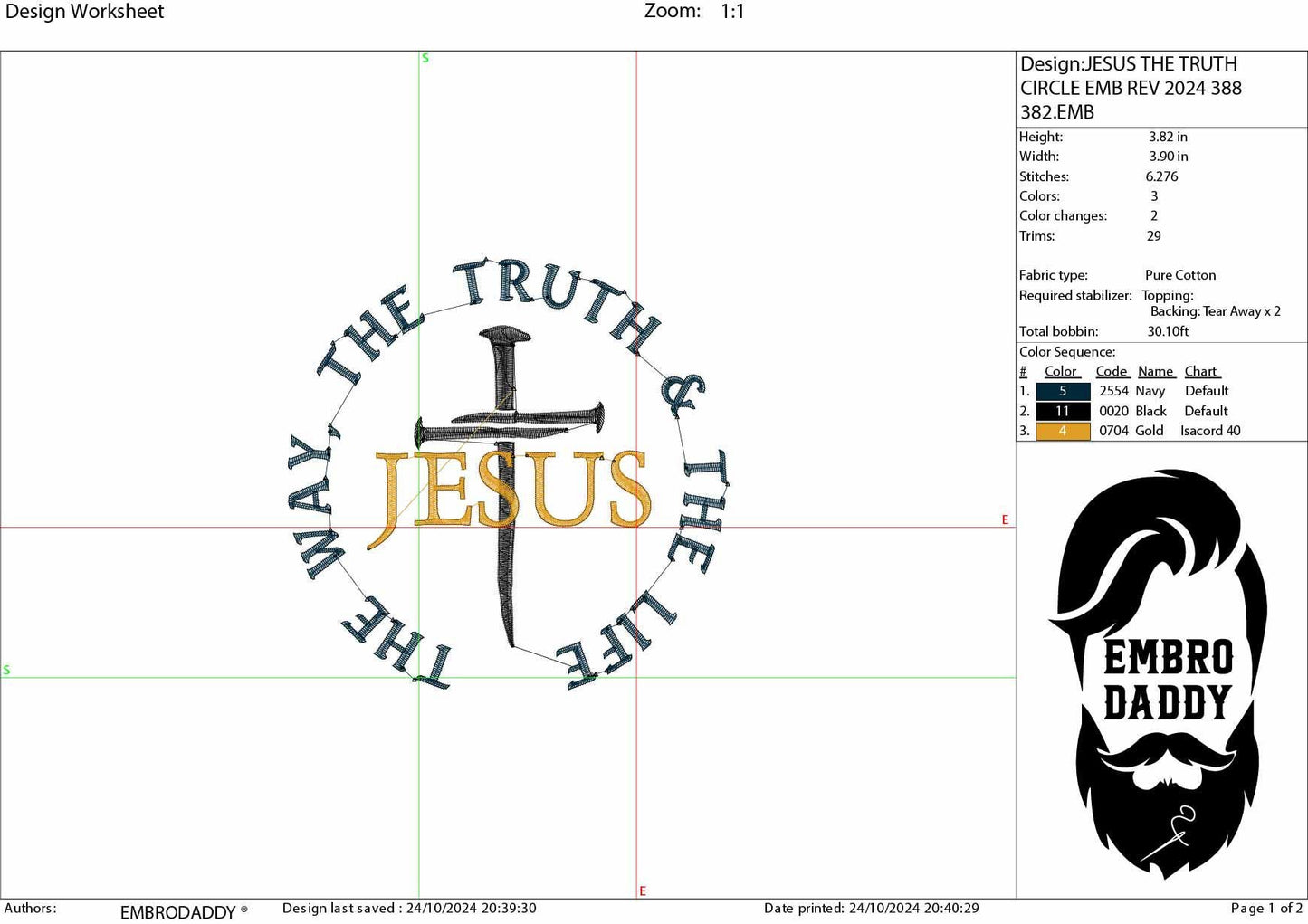 Machine Embroidery files, Jesus the way the truth and the life, PES, xxx, hus, dst & more