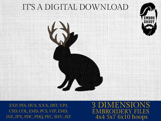 Machine Embroidery files, Jackalope File, Funny, Rabbit Design, Bunny, PES, xxx, hus & more