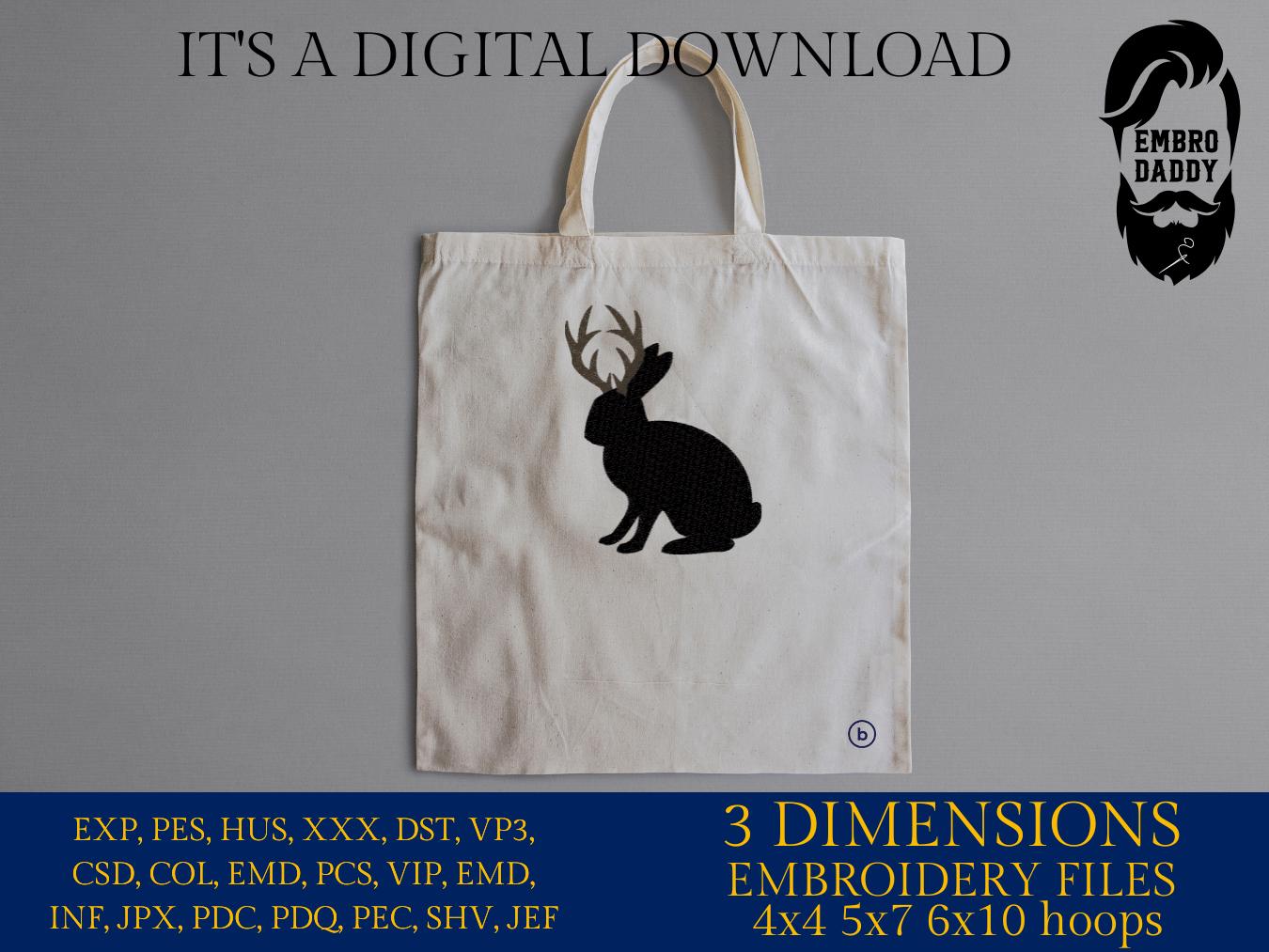 Machine Embroidery files, Jackalope File, Funny, Rabbit Design, Bunny, PES, xxx, hus & more