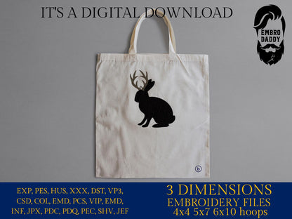 Machine Embroidery files, Jackalope File, Funny, Rabbit Design, Bunny, PES, xxx, hus & more