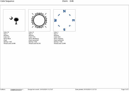 Machine Embroidery files, South Carolina, Carolina Clipart, Carolina Vector, Palm Tree and Moon, Compass, PES, xxx, hus & more