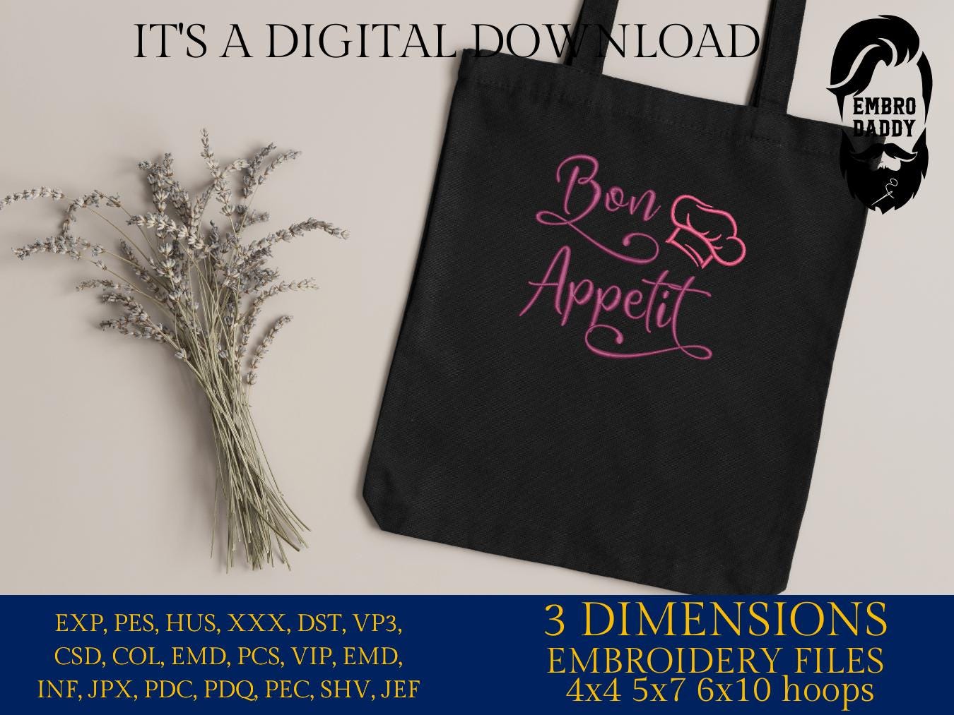 Machine Embroidery files, Bon Appetit, embroidery files, gift idea PES, hus & more
