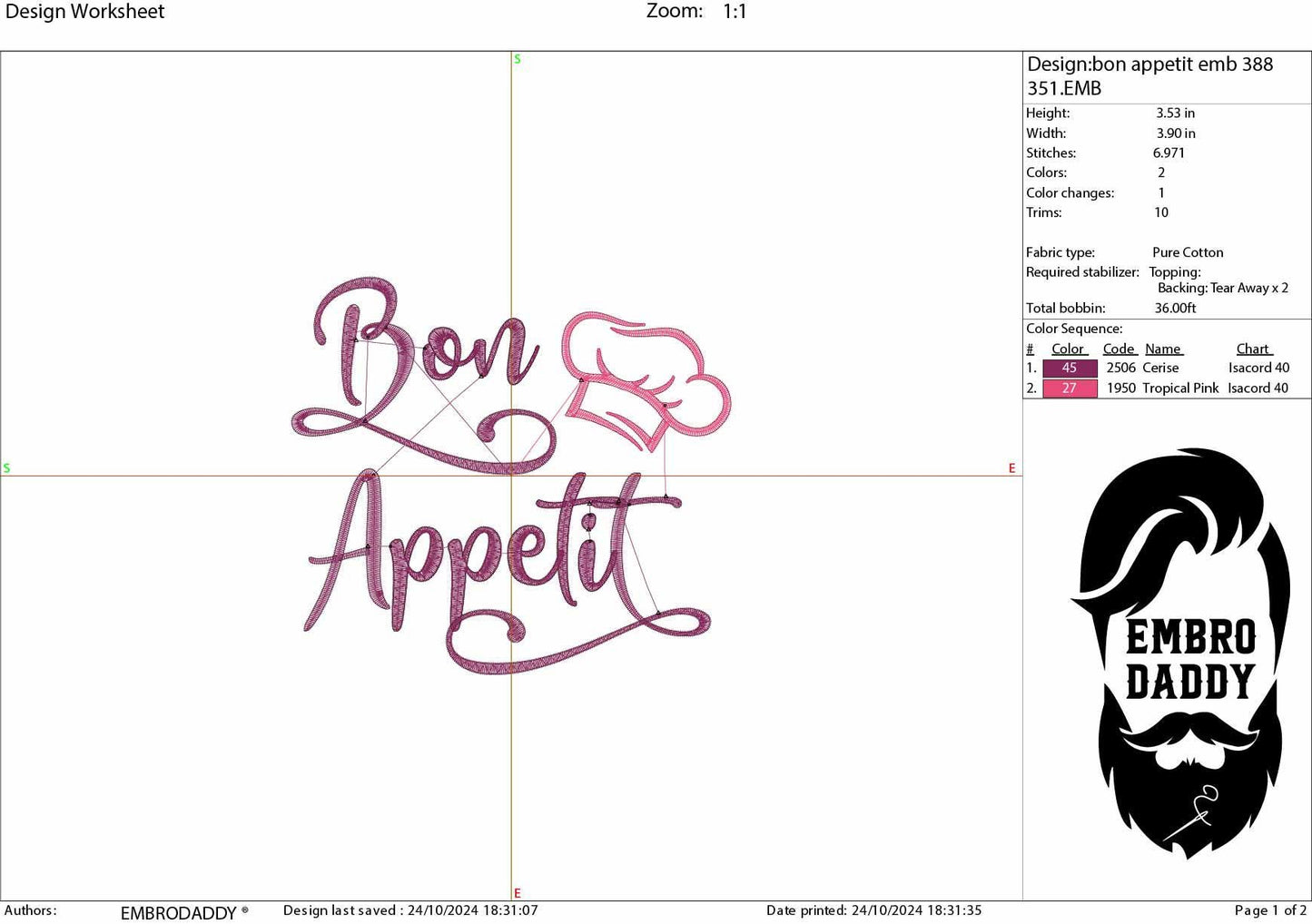 Machine Embroidery files, Bon Appetit, embroidery files, gift idea PES, hus & more