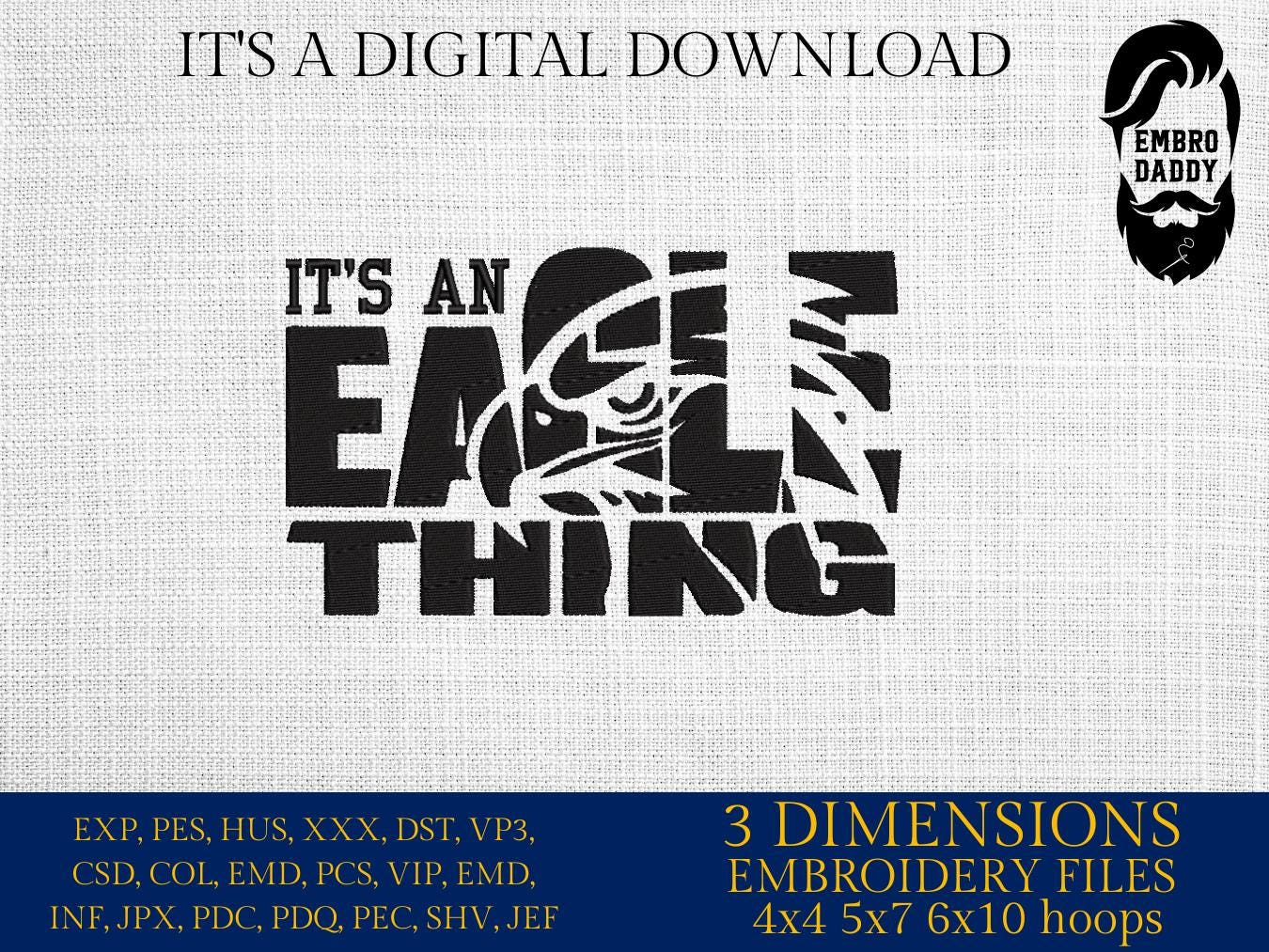 Machine Embroidery files, eagle, football gift idea PES, dst, xxx, hus & more