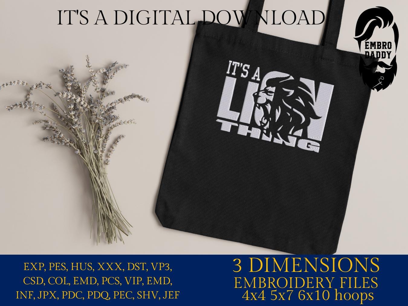 Machine Embroidery files, it's a lion thing, football gift idea PES, dst, xxx, hus & more