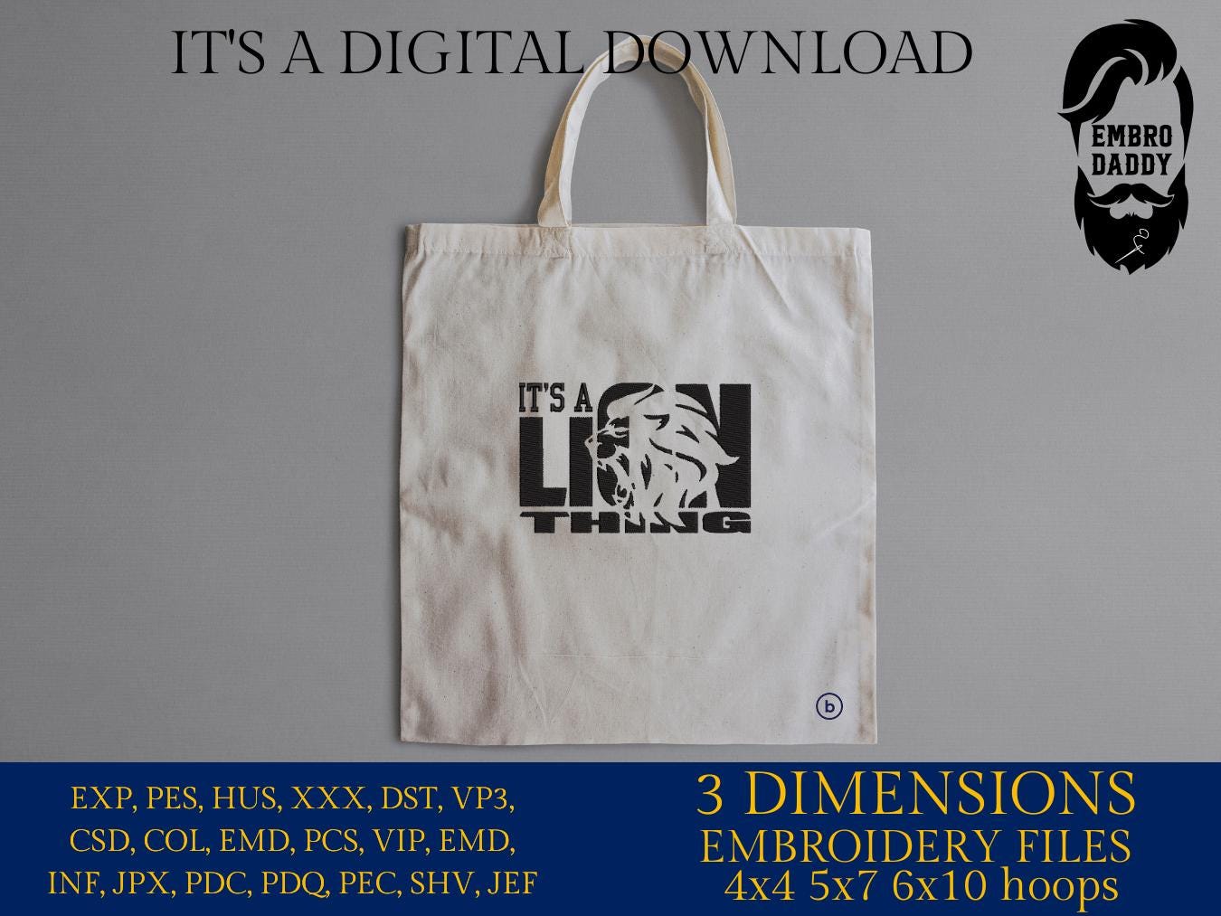 Machine Embroidery files, it's a lion thing, football gift idea PES, dst, xxx, hus & more