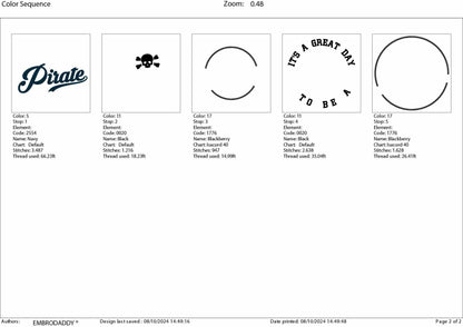 Machine Embroidery files, It's a Great Day To Be A Pirate, PES, xxx, hus & more, embroidery files