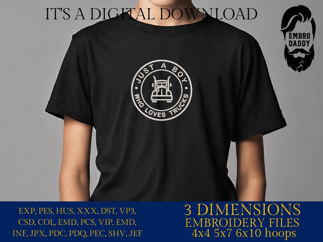 Machine Embroidery files, Just A Boy Who Loves Trucks, Trucks ,farm, PES, xxx, hus & more