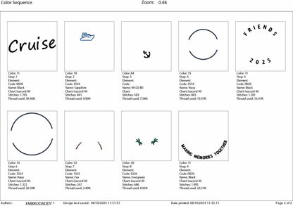 Machine Embroidery files, Friends Cruise 2025, memories together, PES, xxx, hus & more, embroidery files