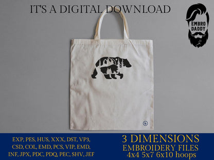 Machine Embroidery files, Bear mountains landscape, PES, dst, xxx, hus & more