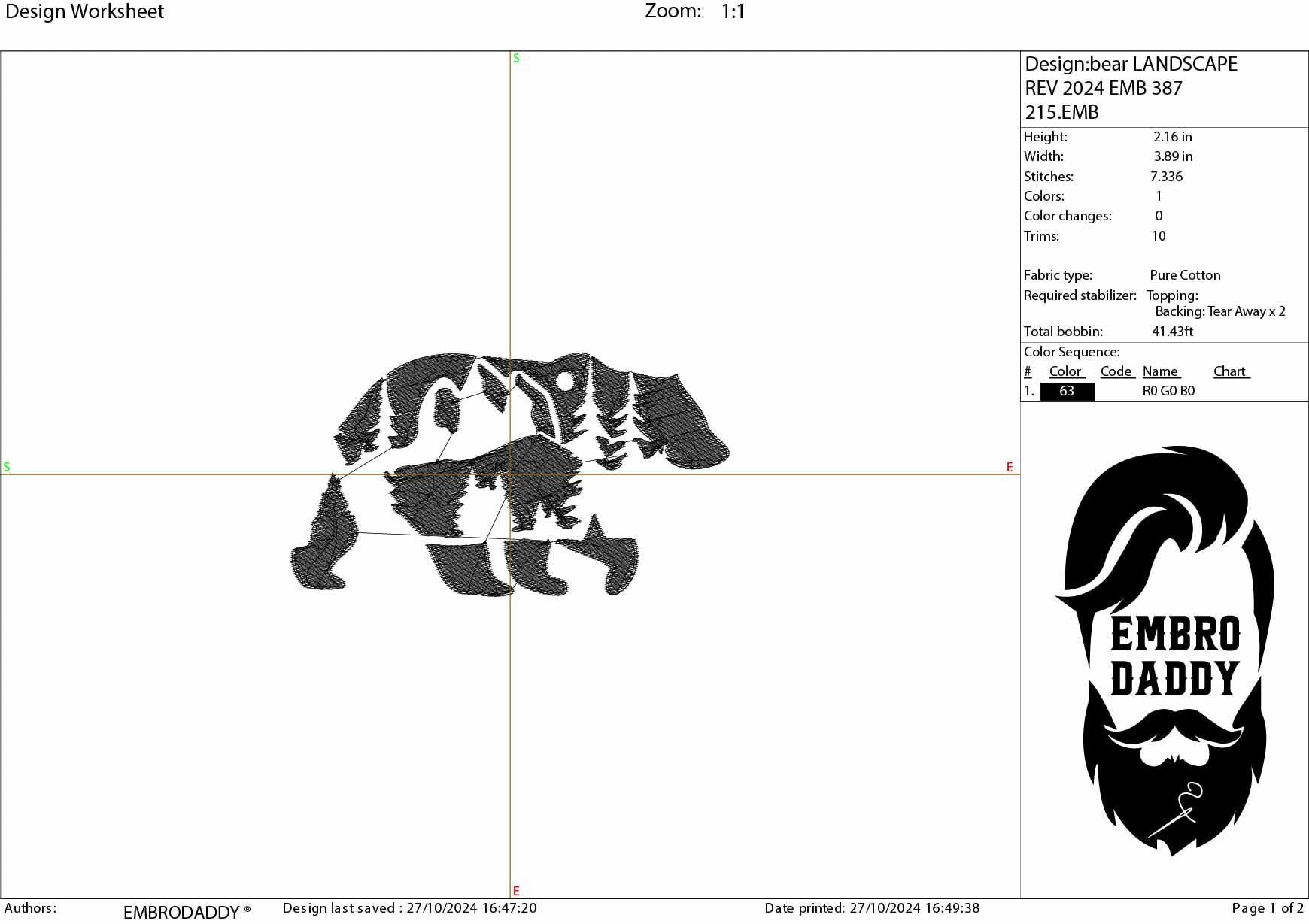 Machine Embroidery files, Bear mountains landscape, PES, dst, xxx, hus & more