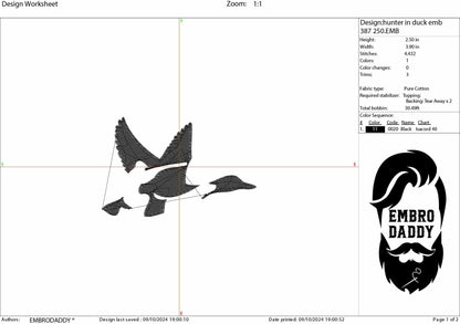 Machine Embroidery files, duck hunting, PES, xxx, hus, dst & more