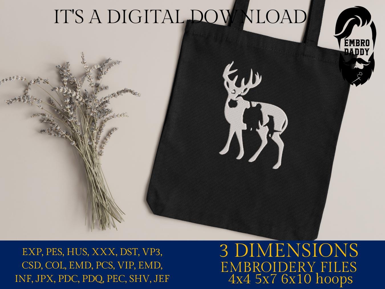 Machine Embroidery files, Hunter buck dog, PES, xxx, hus & more