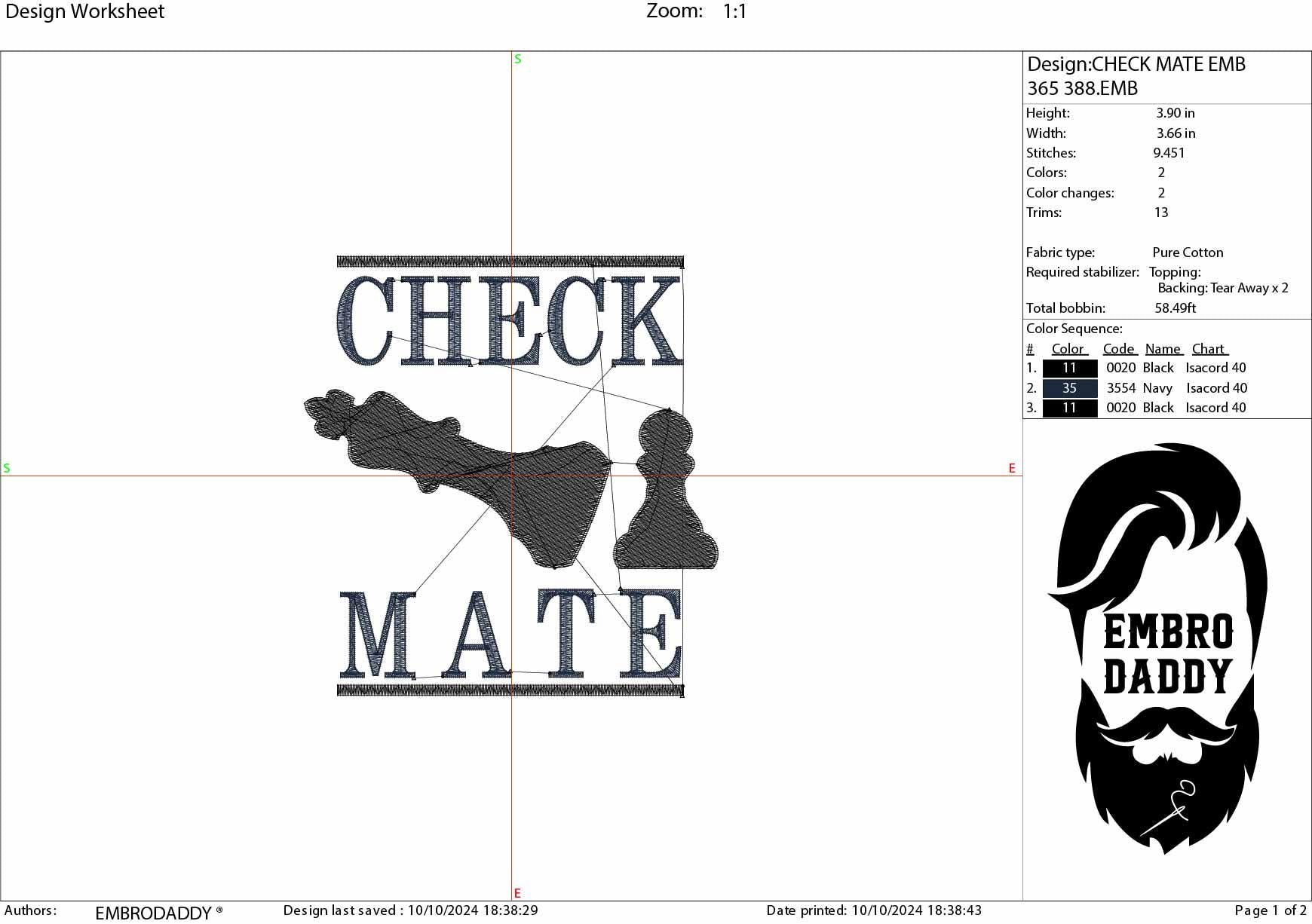 Machine Embroidery files, Check mate, Chess, PES, xxx, hus & more, fan embroidery files