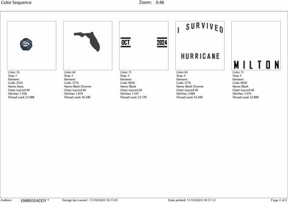 Machine Embroidery files, I survived hurricane Milton, Florida, dst, PES, xxx, hus & more