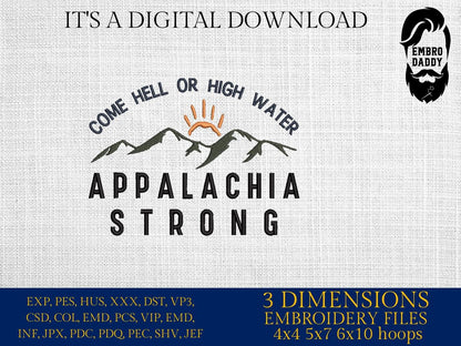 Machine Embroidery files, Appalachia strong, dst, PES, xxx, hus & more
