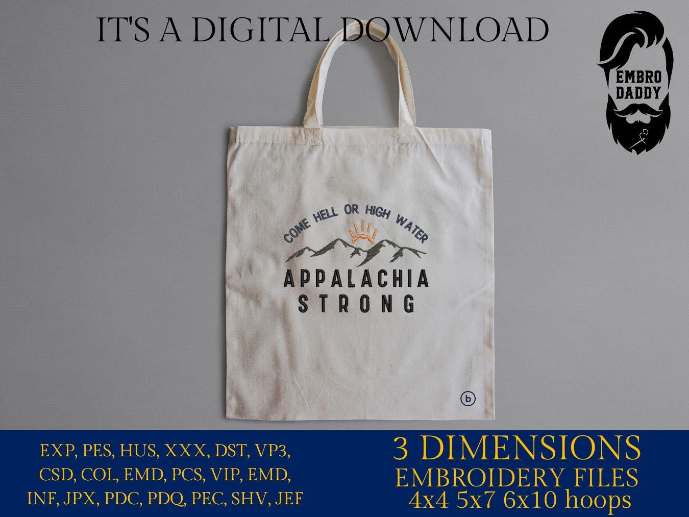 Machine Embroidery files, Appalachia strong, dst, PES, xxx, hus & more