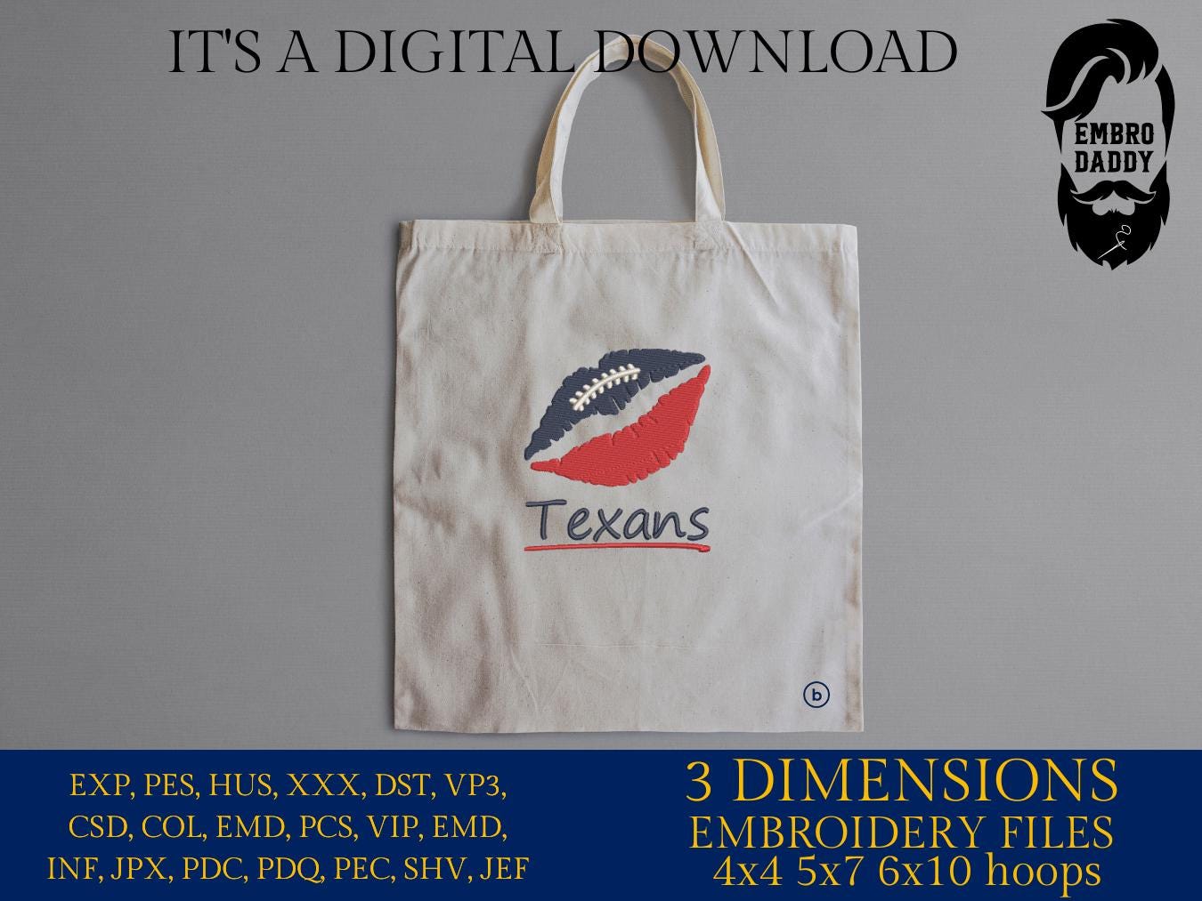 Machine Embroidery, Texans embroidery design, football gift idea PES, xxx, hus & more, wedding, fan embroidery files