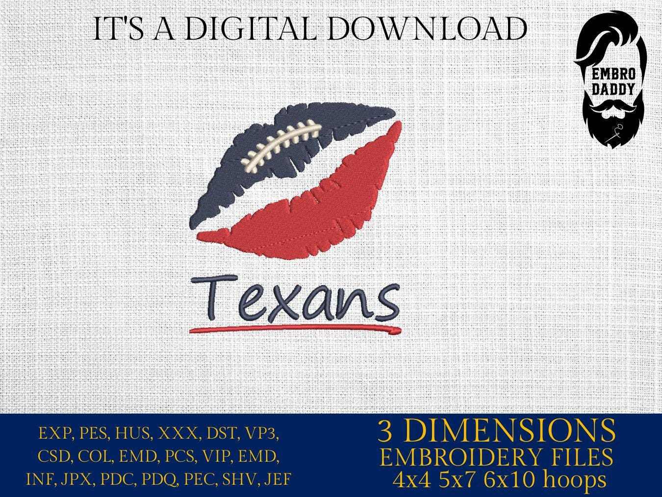 Machine Embroidery, Texans embroidery design, football gift idea PES, xxx, hus & more, wedding, fan embroidery files