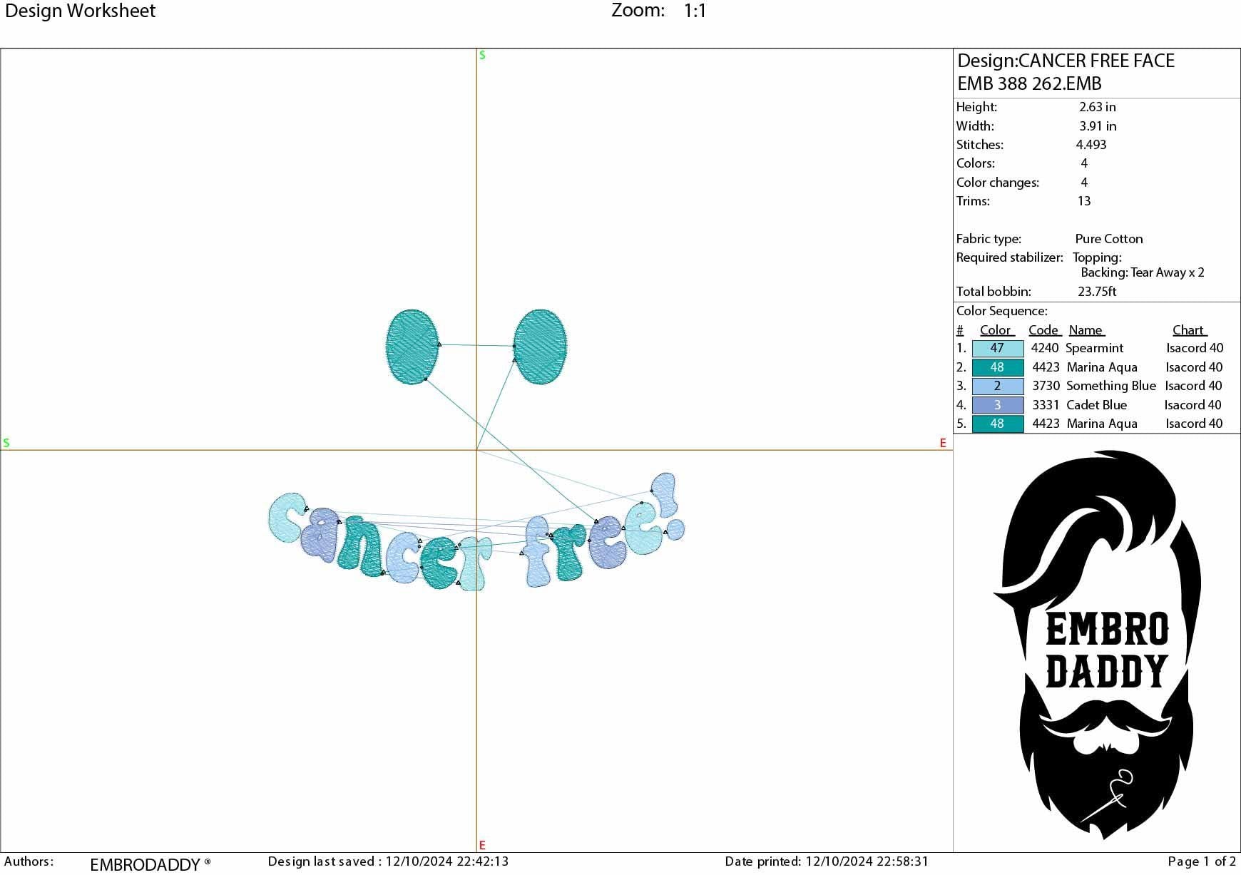 Machine Embroidery files, in my cancer free era, two files, embroidery files, PES, dst, xxx, hus & more