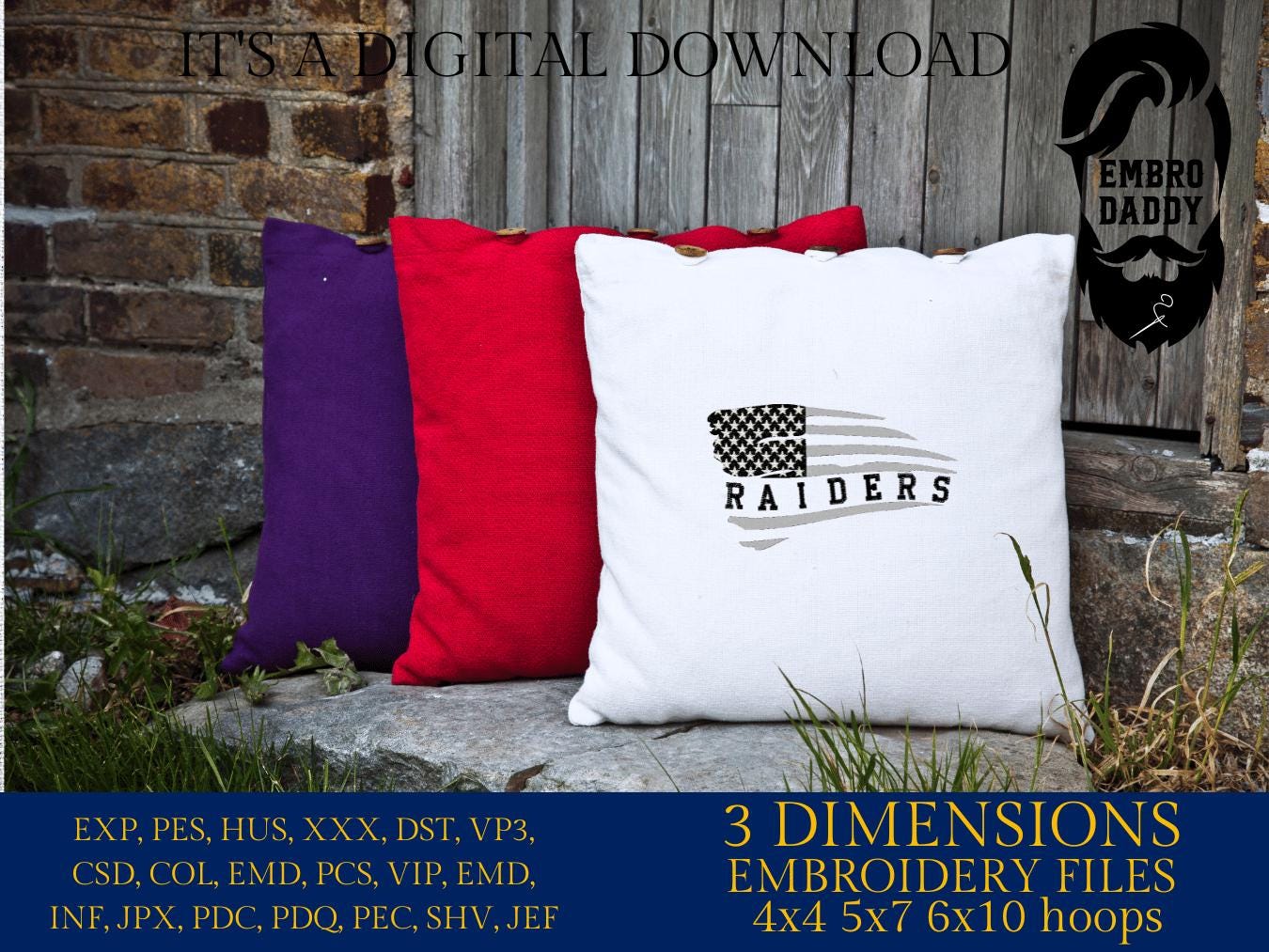 Machine Embroidery files, American Flag, raiders, PES, dst, xxx hus & more