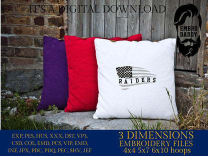 Machine Embroidery files, American Flag, raiders, PES, dst, xxx hus & more