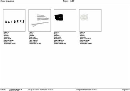 Machine Embroidery files, American Flag, raiders, PES, dst, xxx hus & more