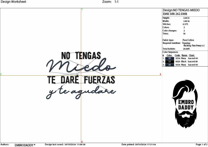 Machine Embroidery files, No tengas miedo te daré furzas y te agudare, Frases religiosas Español, Frases biblicas, PES, dst, & more