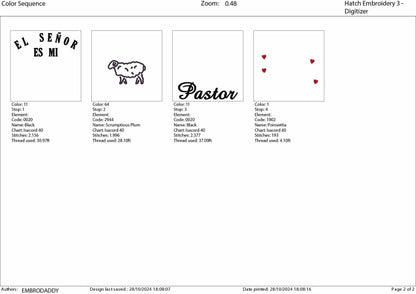 Machine Embroidery files, El Señor es mi Pastor, spanish, christian, PES, hus, dst, vp3 & more