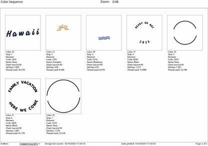 Machine Embroidery files, Hawaii Family Vacation 2025, PES, xxx, hus & more, embroidery files