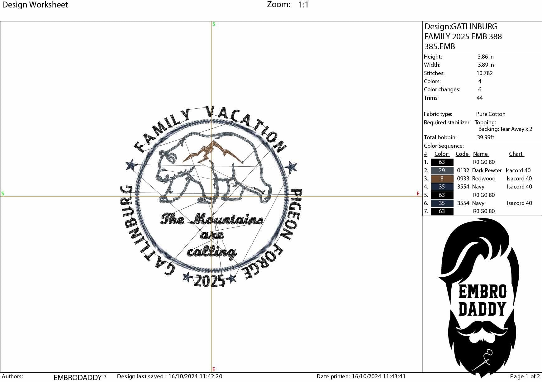 Machine Embroidery files, Gatlinburg Pigeon Forge Family Vacation, The Mountains Are Calling, 2025, PES, xxx, hus & more