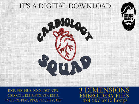 Machine Embroidery files, Cardiology Squad, heart, doctor, Nurse, hospital, PES, DST, xxx, hus & more