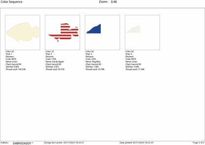 Machine Embroidery files, Crappie fish USA flag, American Flag, PES, DST, xxx, hus & more