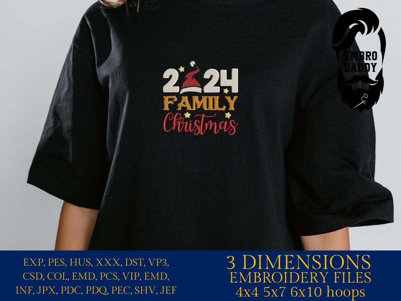 Machine Embroidery files, Family Christmas 2024 , PES, DST, xxx, hus and more