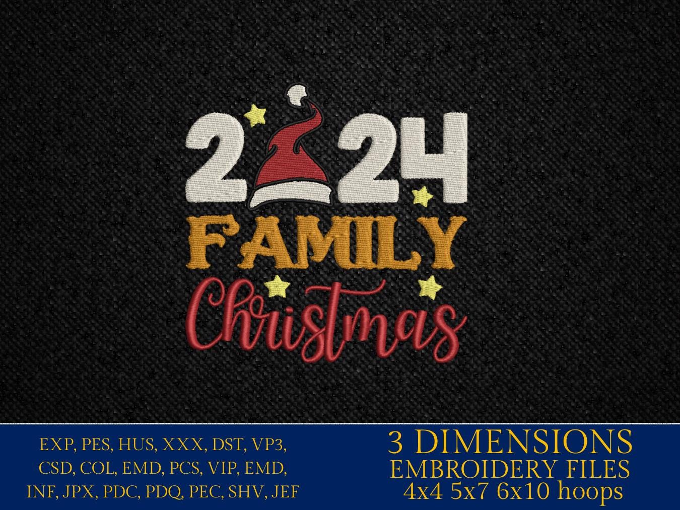 Machine Embroidery files, Family Christmas 2024 , PES, DST, xxx, hus and more