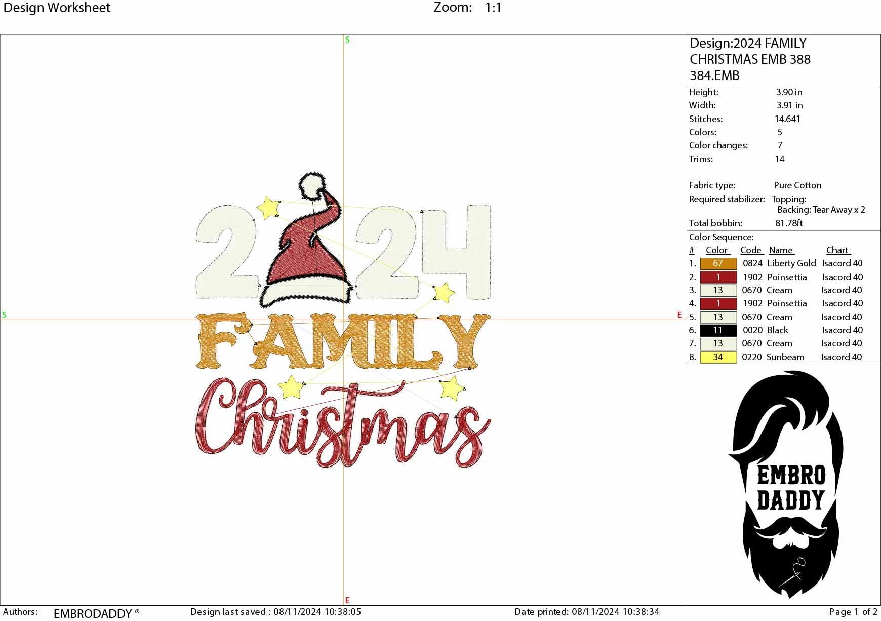 Machine Embroidery files, Family Christmas 2024 , PES, DST, xxx, hus and more