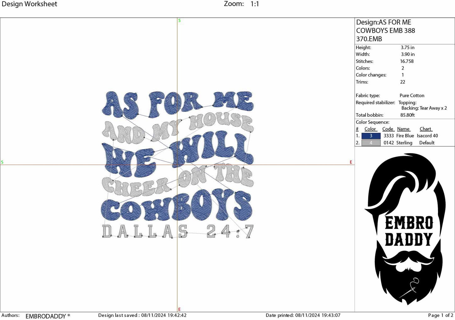 Machine Embroidery, cowboys embroidery design, football gift idea PES, xxx, hus & more