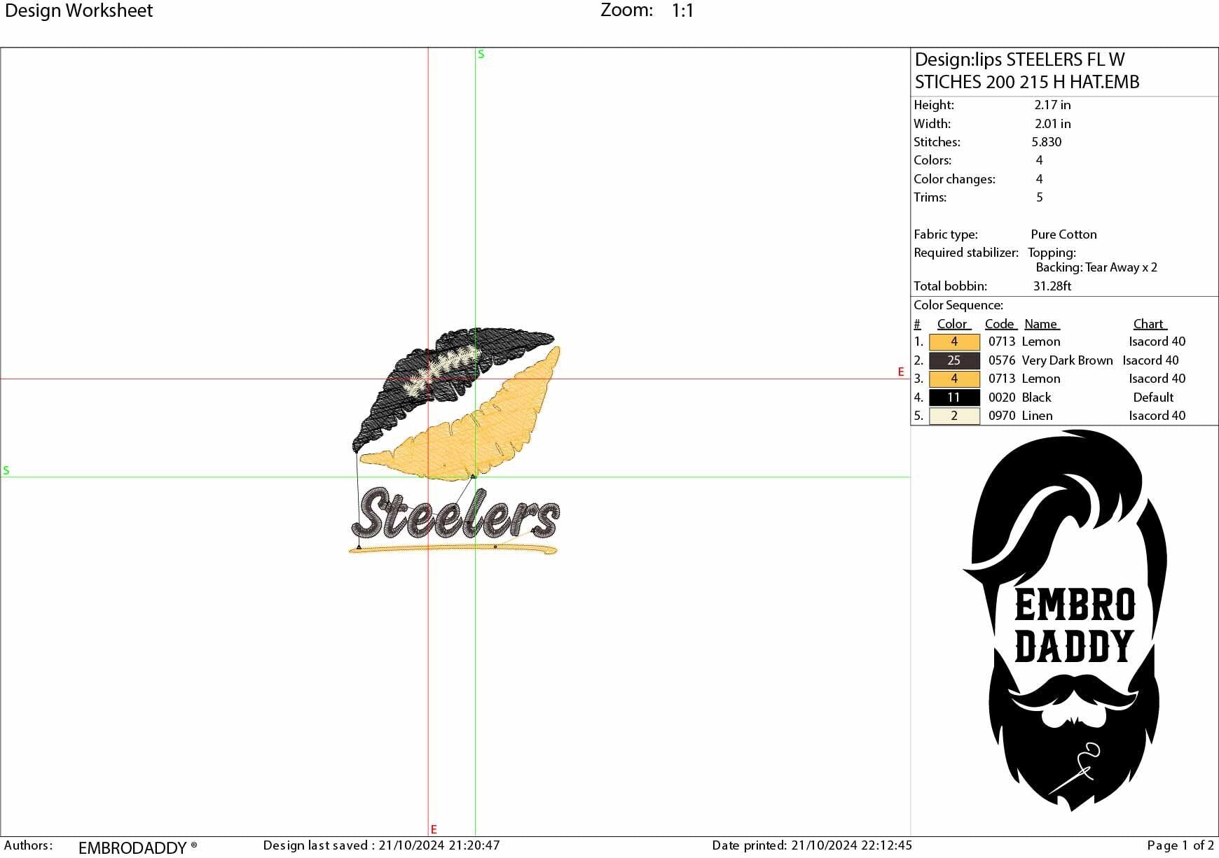 Machine Embroidery files digitized for hats, steelers, embroidery files, PES, xxx hus & more