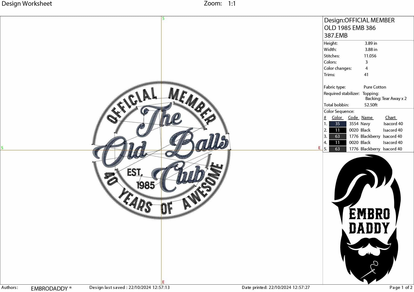 Machine Embroidery files, Official member the old balls club, est. 1985, birthday, funny, gift idea PES, xxx, hus & more