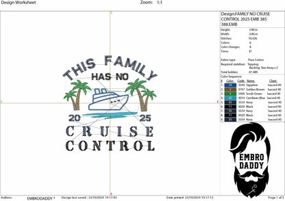 Machine Embroidery files, this family has no cruise control, cruise 2025, vacation DST, PES, xxx, hus & more