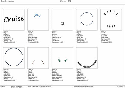 Machine Embroidery files, Girls Cruise 2025, memories together, PES, xxx, hus & more, embroidery files