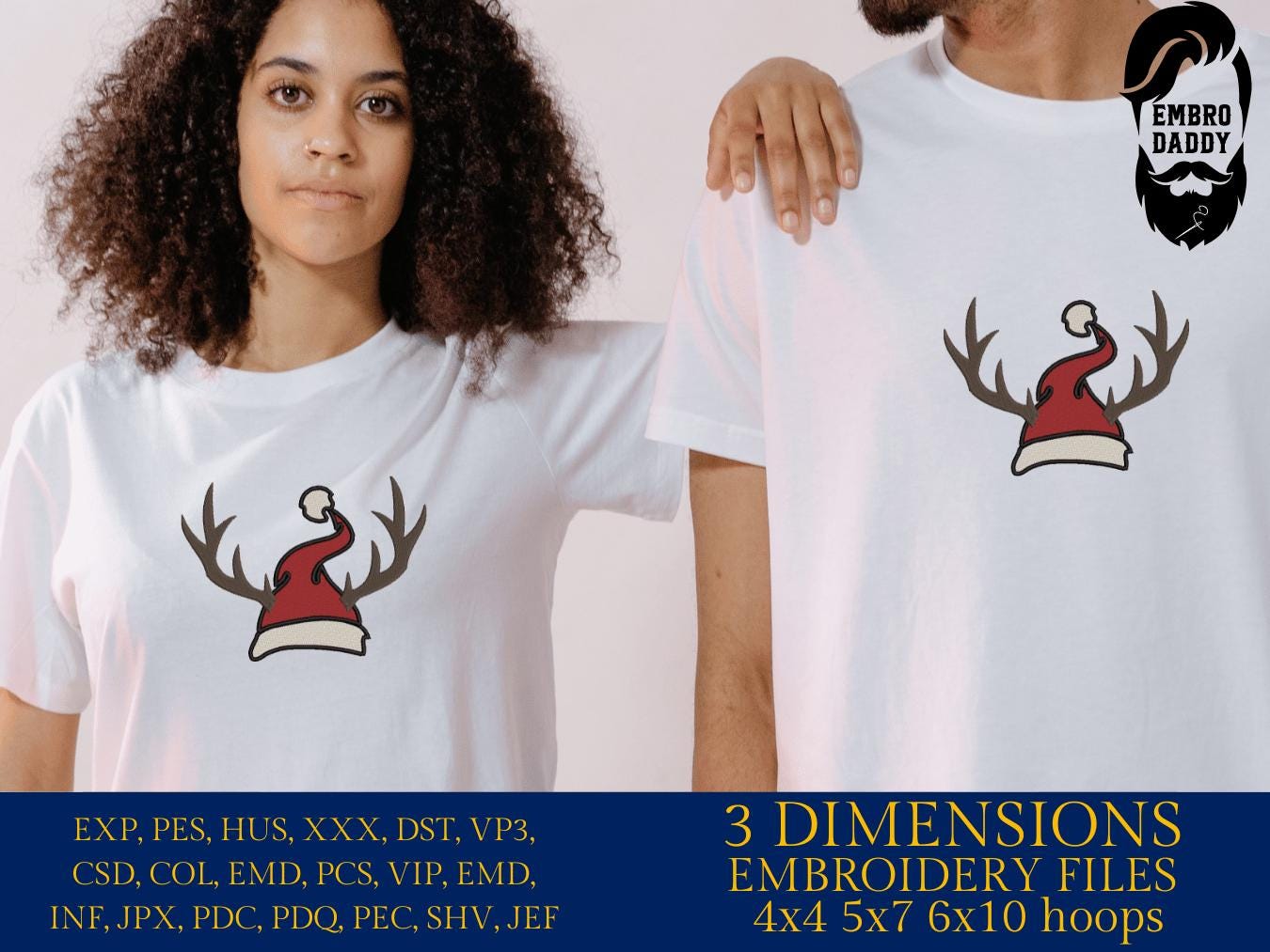 Machine Embroidery files, Santa hat, antlers, PES, DST, xxx, hus and more