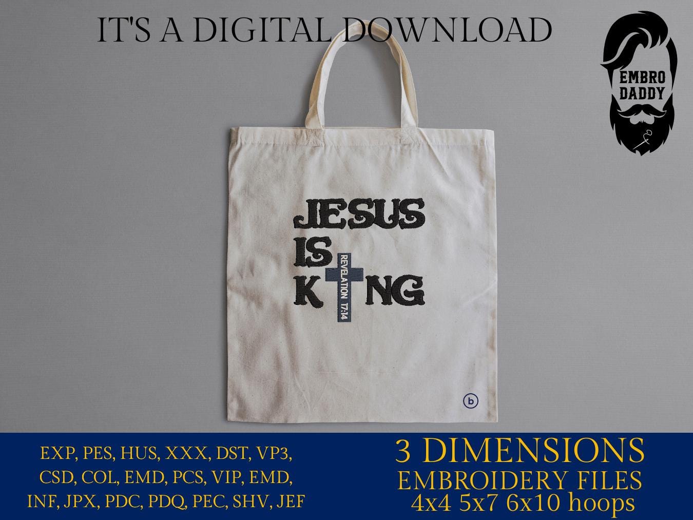 Machine Embroidery files, Jesus is King, PES, xxx, hus & more