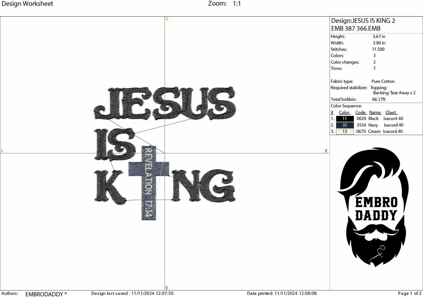 Machine Embroidery files, Jesus is King, PES, xxx, hus & more