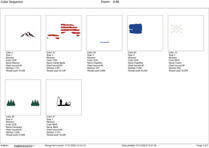 Machine Embroidery files, Crappie fish USA flag, American Flag, PES, DST, xxx, hus & more