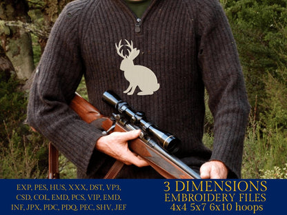 Machine Embroidery files, Jackalope File, Funny, Rabbit Design, Bunny, PES, xxx, hus & more
