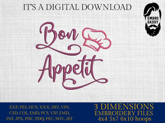 Machine Embroidery files, Bon Appetit, embroidery files, gift idea PES, hus & more