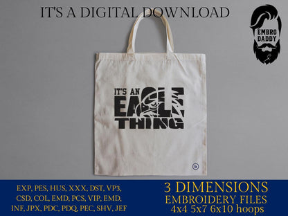 Machine Embroidery files, eagle, football gift idea PES, dst, xxx, hus & more