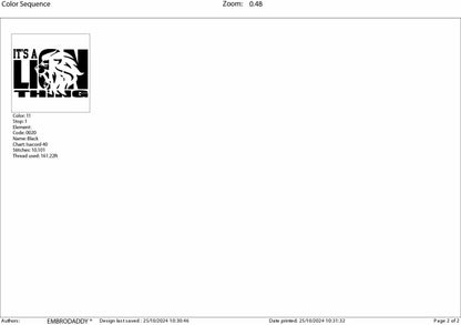 Machine Embroidery files, it's a lion thing, football gift idea PES, dst, xxx, hus & more